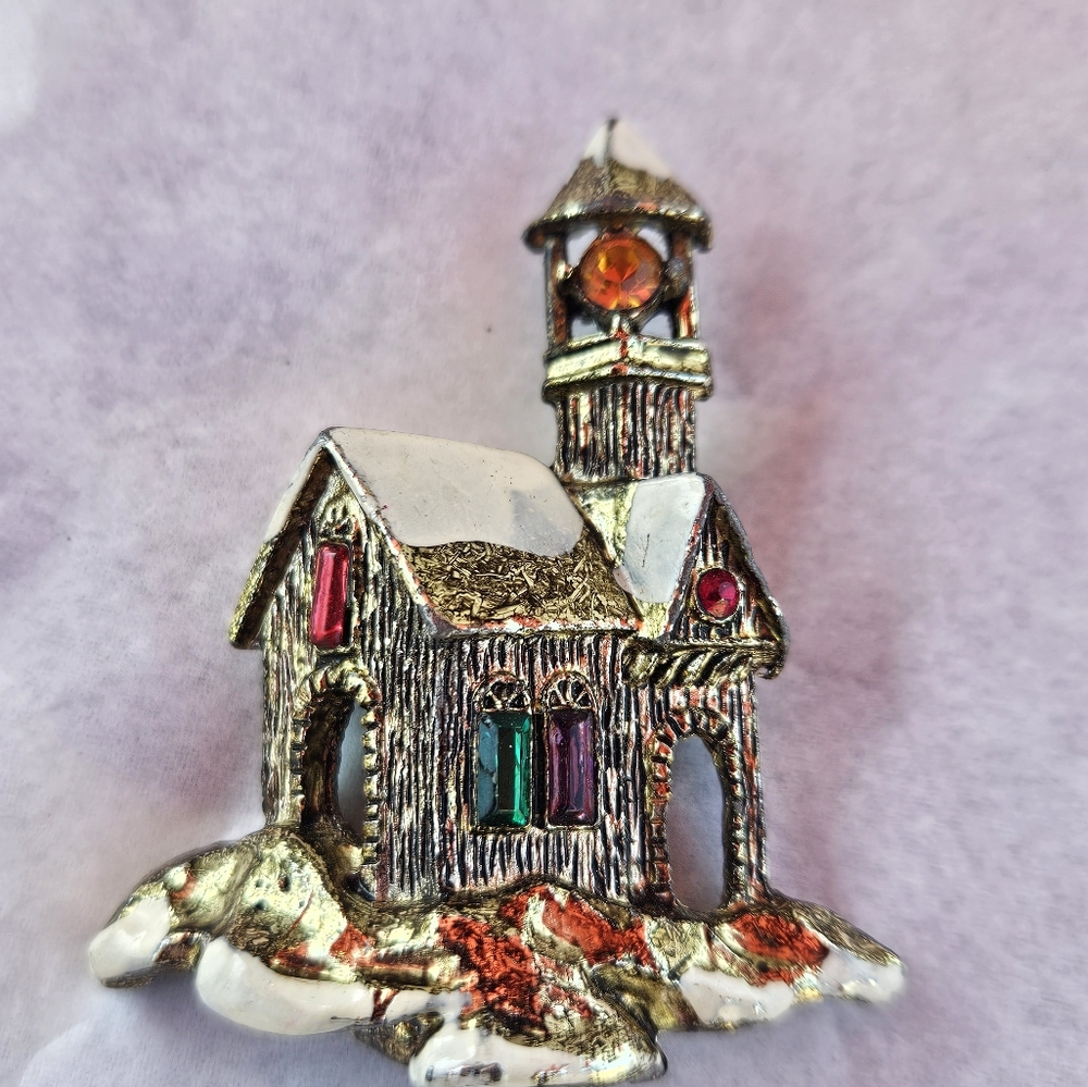 Vintage Church Brooch with Gem Accents